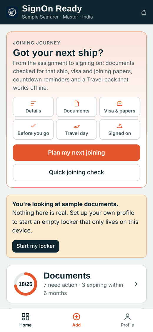 SignOn Ready home screen